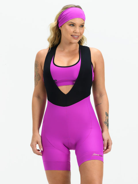 Women's Cycling Bib Shorts - Fuchsia Golden by Savancini (2420)