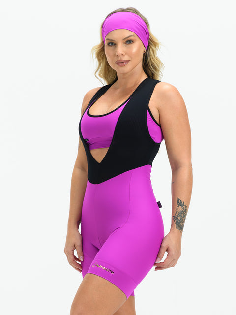 Women's Cycling Bib Shorts - Fuchsia Golden by Savancini (2420)