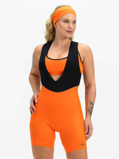 Women's Cycling Bib Shorts - Orange Golden by Savancini (2420)