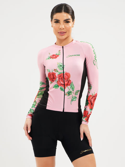 Women's Long Sleeve Cycling Jersey - Flowers Rose by Savancini (3309)
