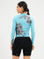 Women's Long Sleeve Cycling Jersey - Flowers Turquoise Blue by Savancini (3309)