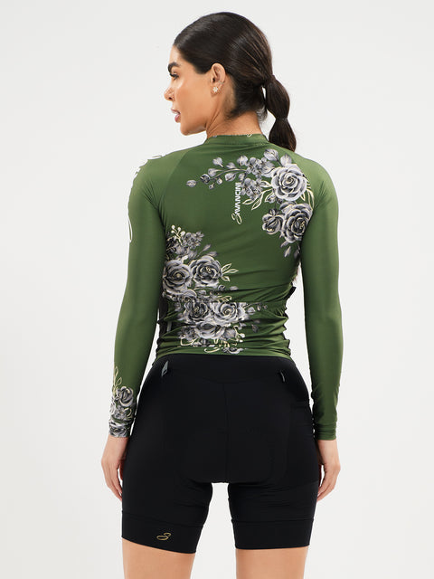 Women's Long Sleeve Cycling Jersey - Flowers Green by Savancini (3309)
