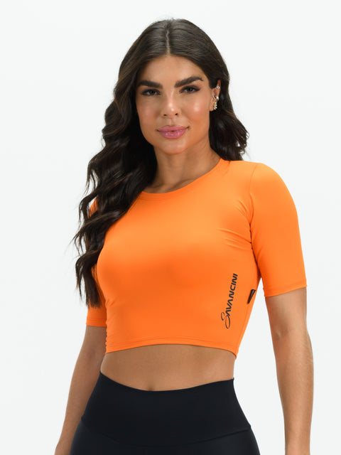 Savancini Women's Orange Polyamide Cropped Top (F708)
