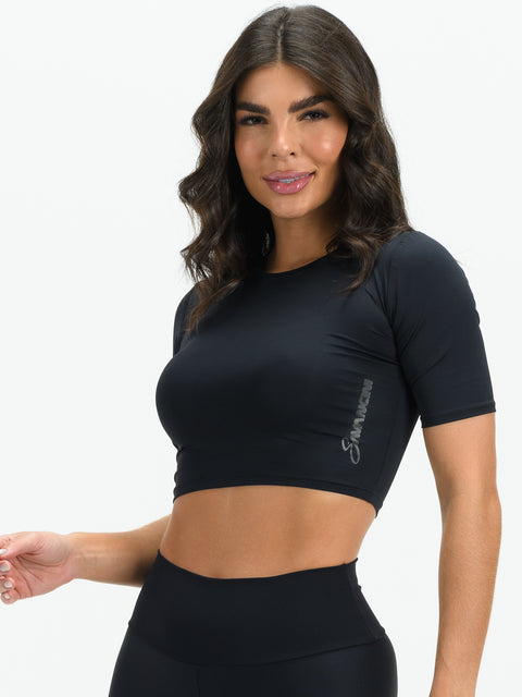 Savancini Women's Black Polyamide Cropped Top (F708)