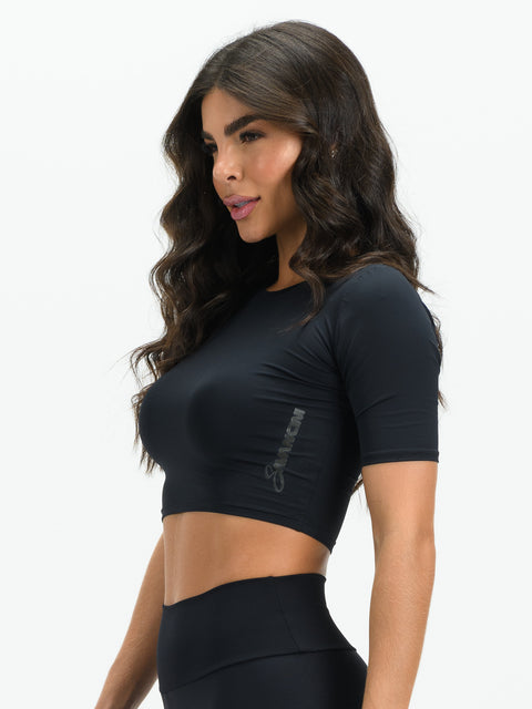 Savancini Women's Black Polyamide Cropped Top (F708)