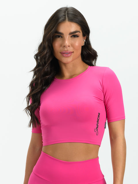 Savancini Women's Pink Beach Polyamide Cropped Top (F708)