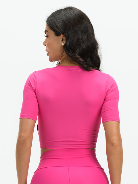 Savancini Women's Pink Beach Polyamide Cropped Top (F708)