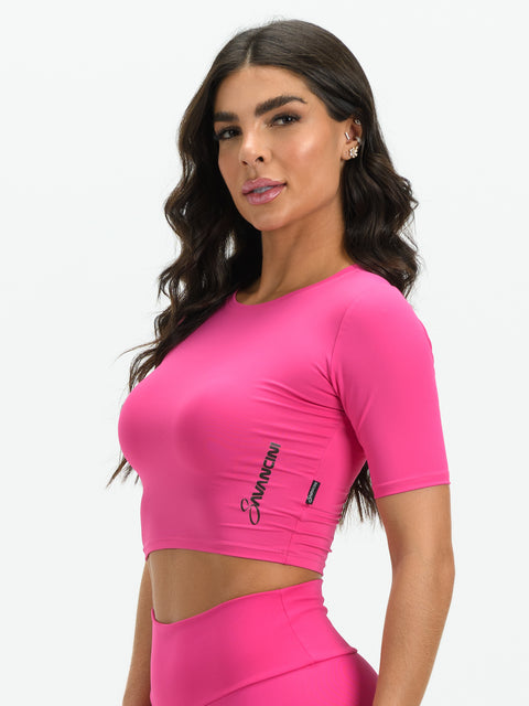 Savancini Women's Pink Beach Polyamide Cropped Top (F708)