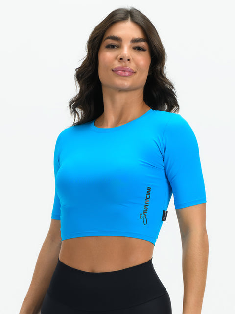 Savancini Women's Blue Polyamide Cropped Top (F708)
