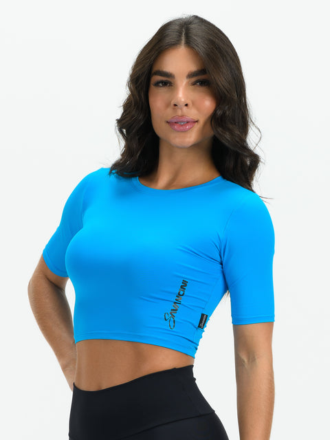 Savancini Women's Blue Polyamide Cropped Top (F708)