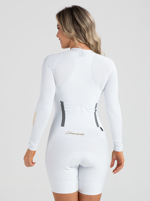 Savancini White Long Sleeve Cycling Skinsuit (2460)